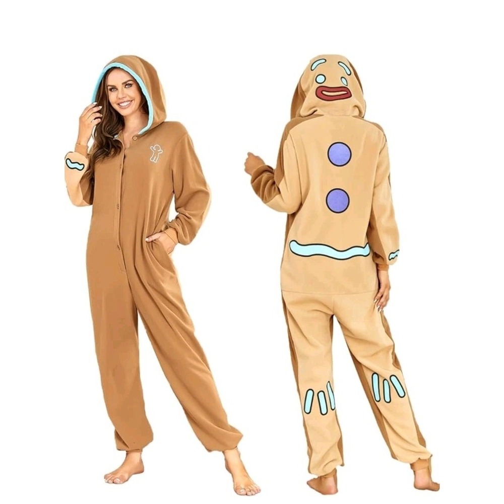 Rongtai Unisex Christmas Gingerbread Man One-Piece Pajama Costume Brown XL s35